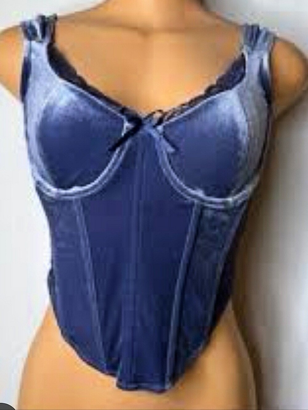 Forever 21 Blue Velvet Lace Trim Boned Bustier Corset Top - Picture 3 of 8